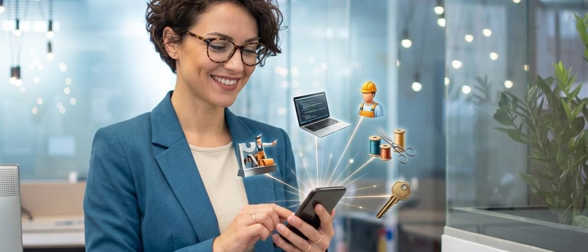 Persona ofreciendo sus servicios freelance desde el móvil en LinkedIn